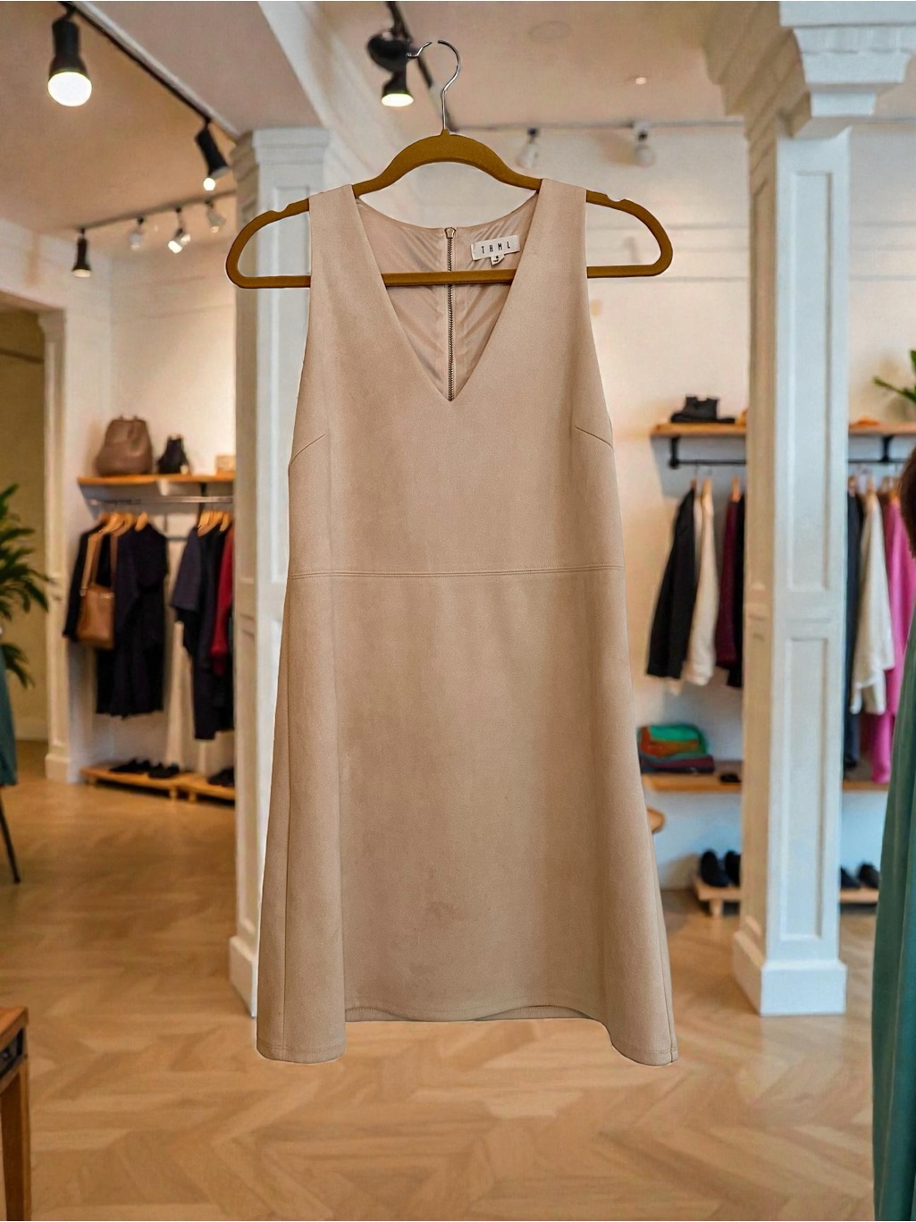 Thml Faux Suede Cream Midi Dress